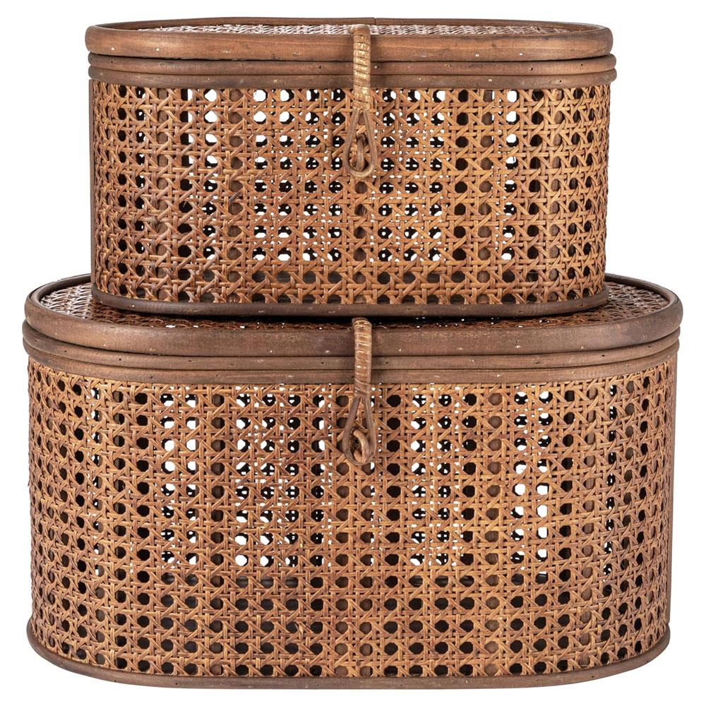 Myrtle Coastal Beach Dark Brown Rattan Decorative Box Set of 2