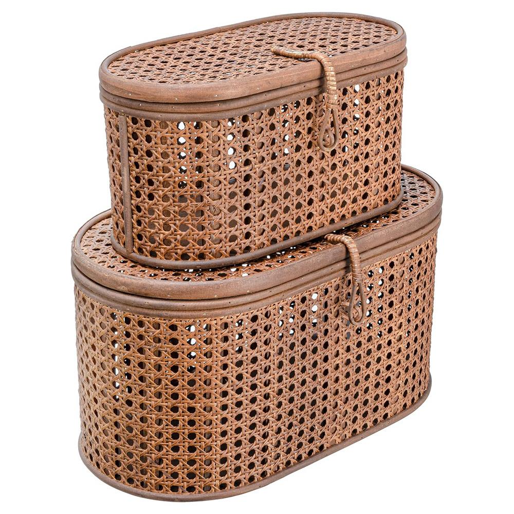 Myrtle Coastal Beach Dark Brown Rattan Decorative Box Set of 2