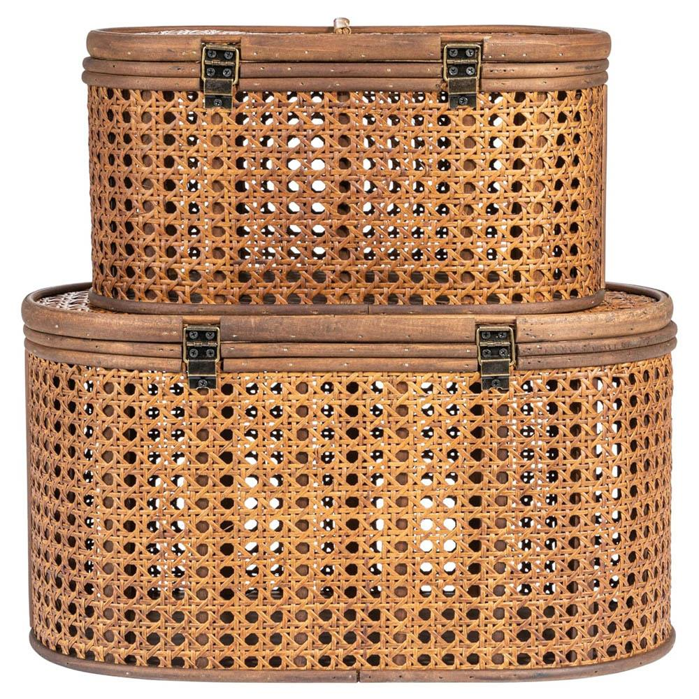 Myrtle Coastal Beach Dark Brown Rattan Decorative Box Set of 2