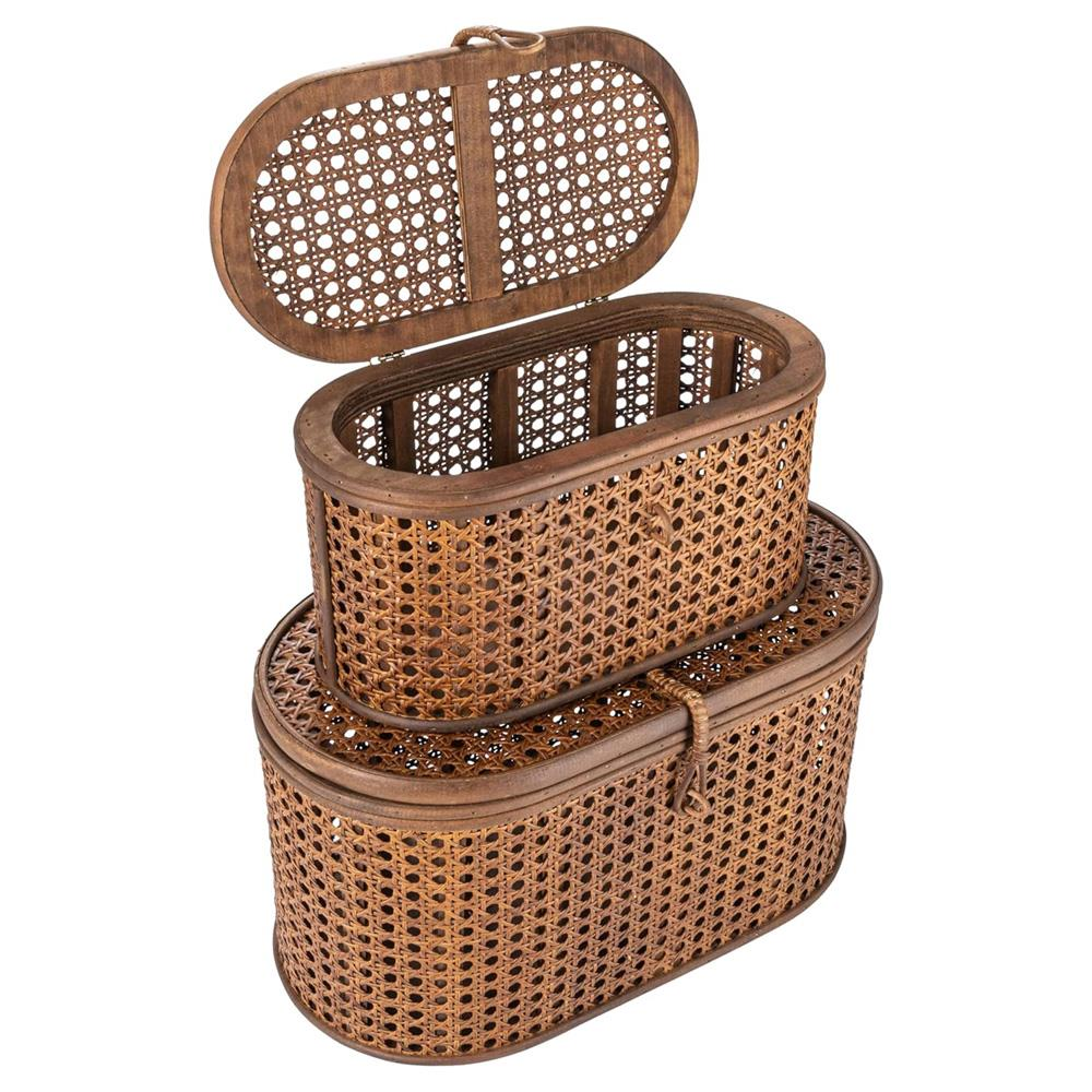 Myrtle Coastal Beach Dark Brown Rattan Decorative Box Set of 2