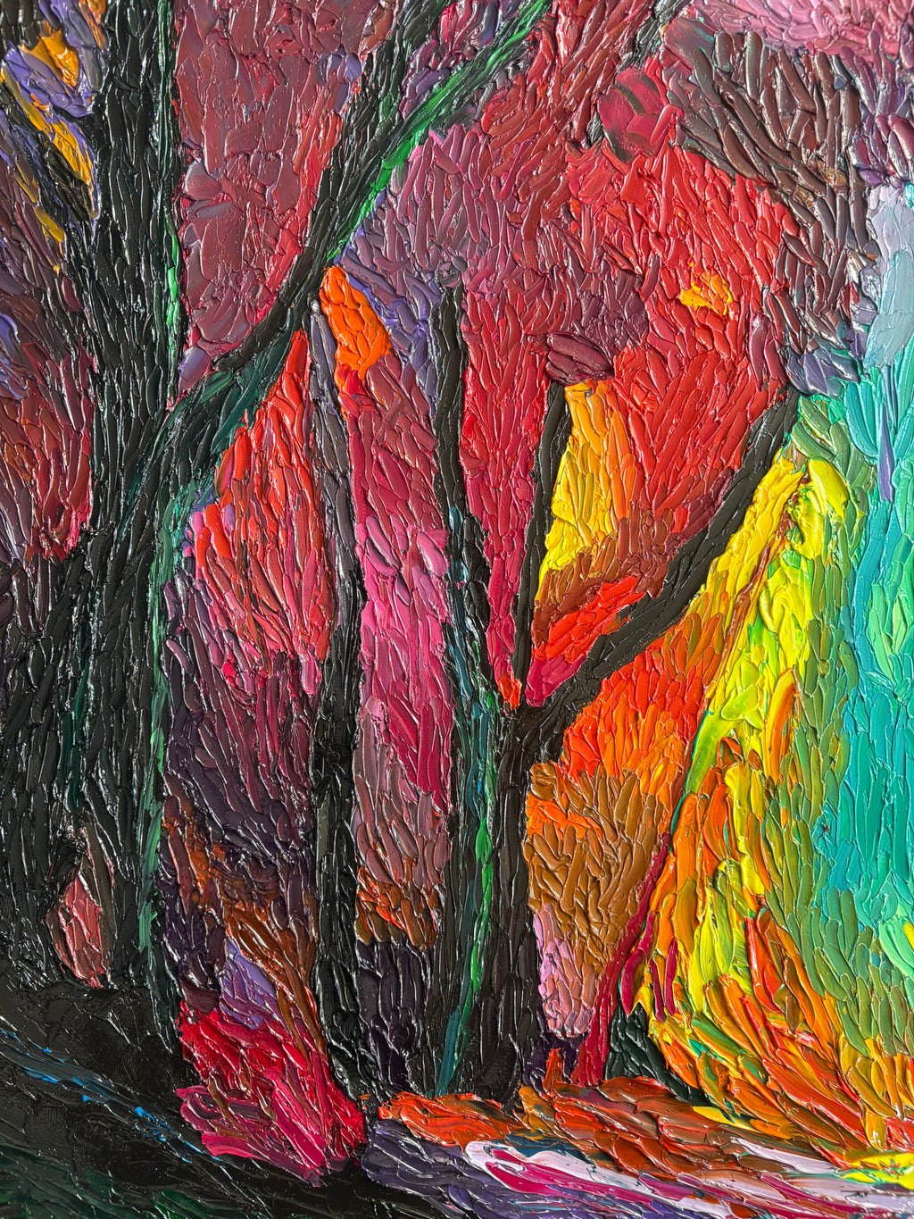 One Of A Kind Original Oil painted | Colorful Forest Landscape Art (27.5 × 19.6 in)
