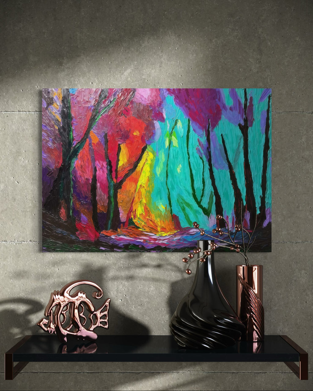 One Of A Kind Original Oil painted | Colorful Forest Landscape Art (27.5 × 19.6 in)