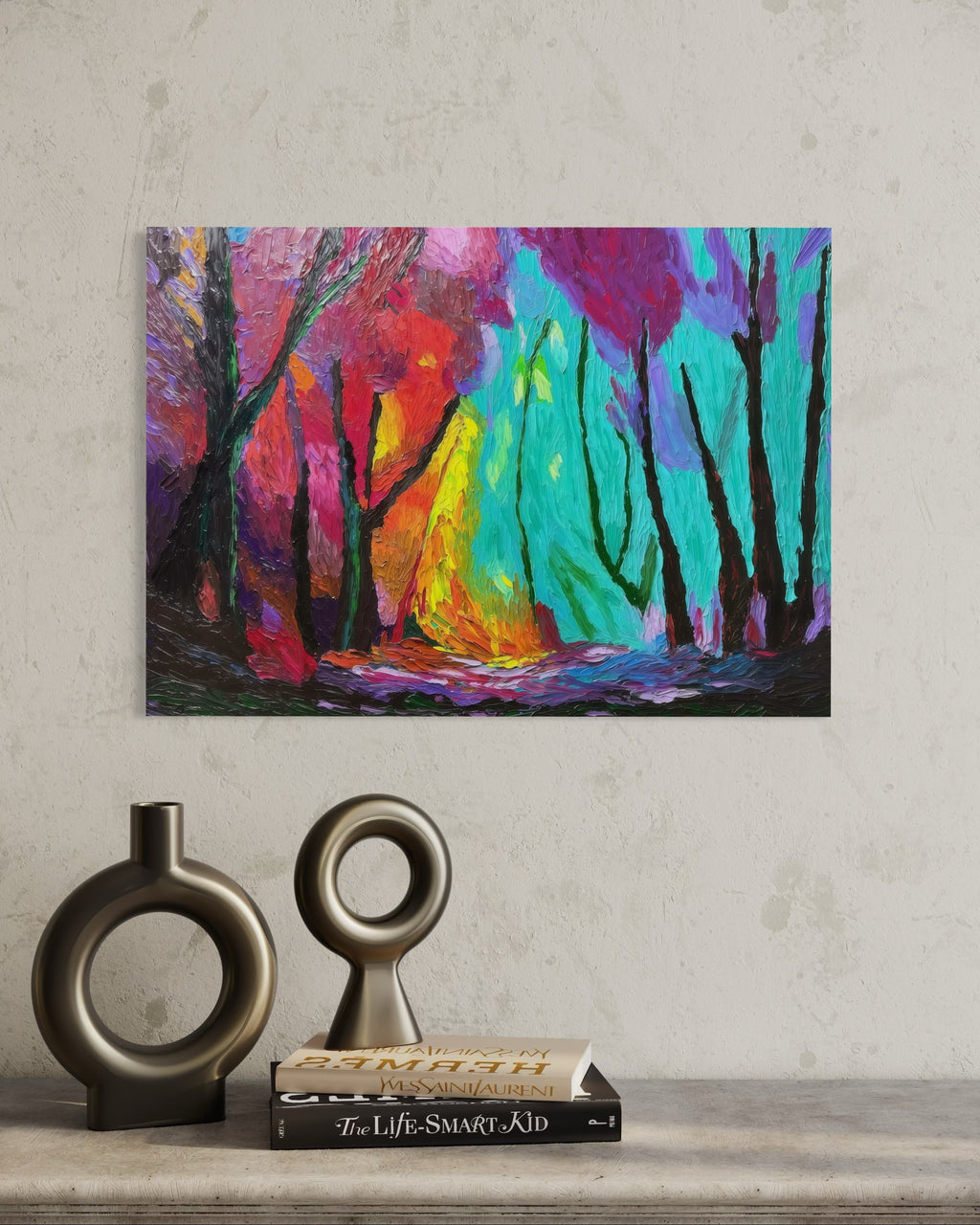 One Of A Kind Original Oil painted | Colorful Forest Landscape Art (27.5 × 19.6 in)