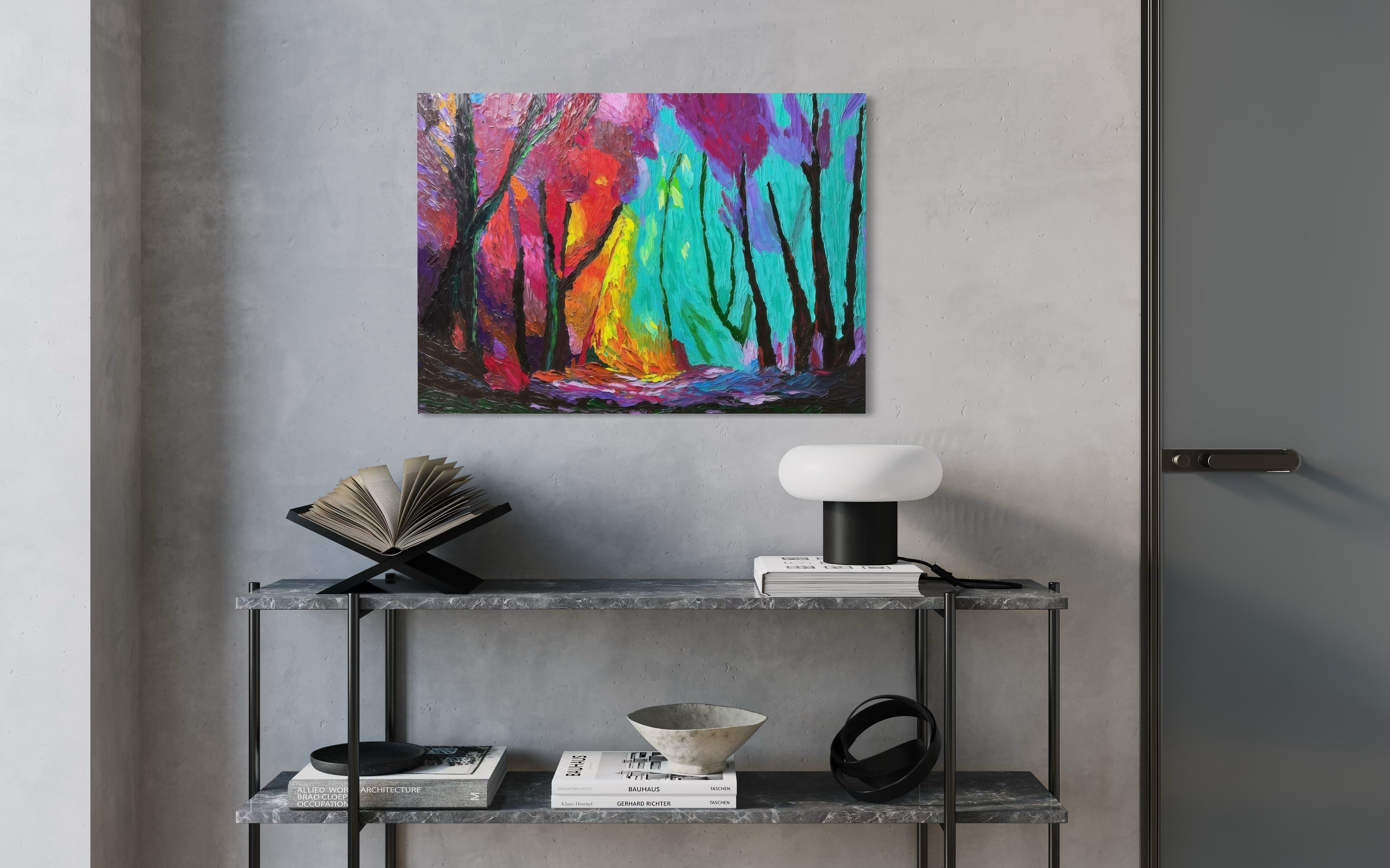 One Of A Kind Original Oil painted | Colorful Forest Landscape Art (27.5 × 19.6 in)