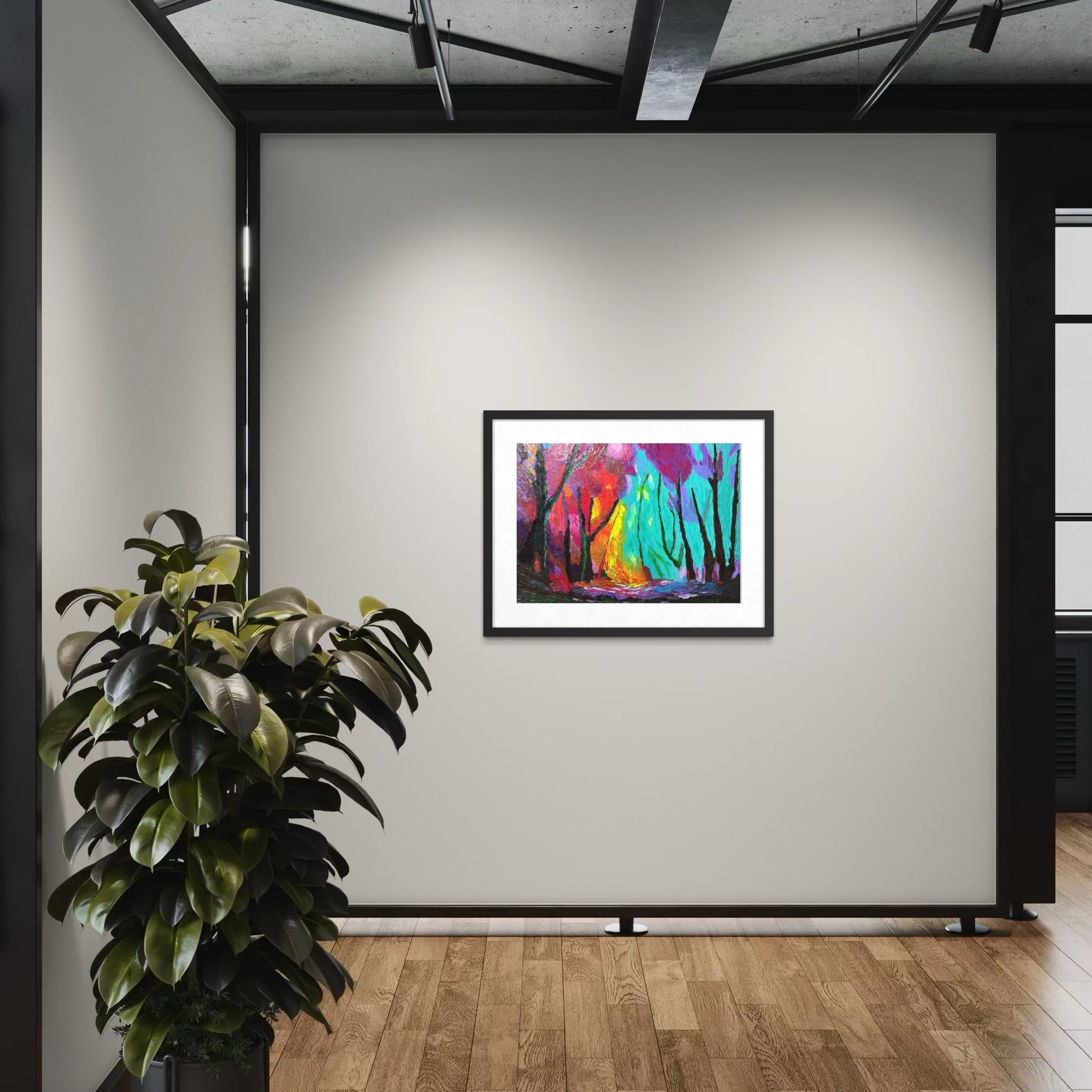 One Of A Kind Original Oil painted | Colorful Forest Landscape Art (27.5 × 19.6 in)