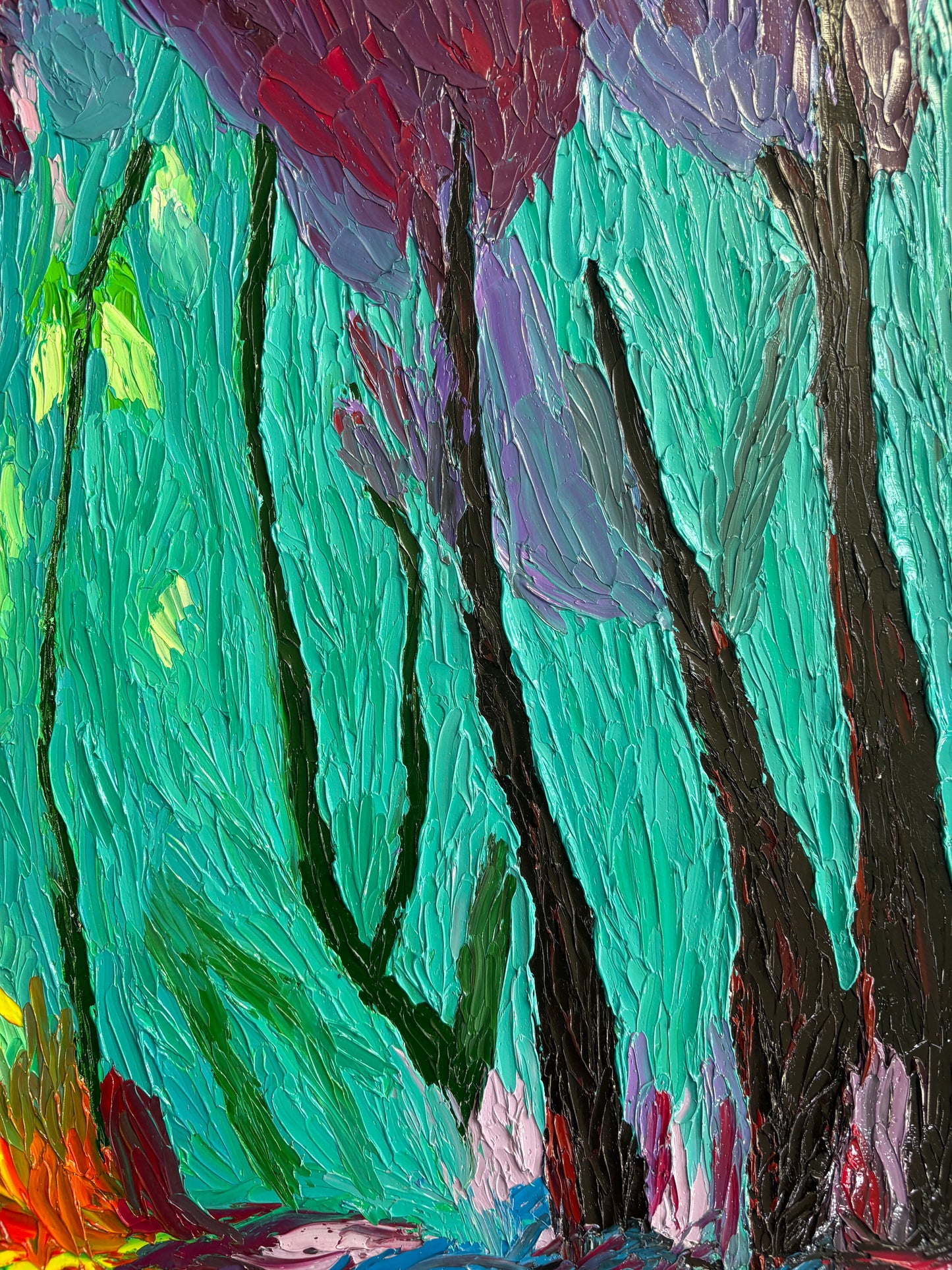 One Of A Kind Original Oil painted | Colorful Forest Landscape Art (27.5 × 19.6 in)