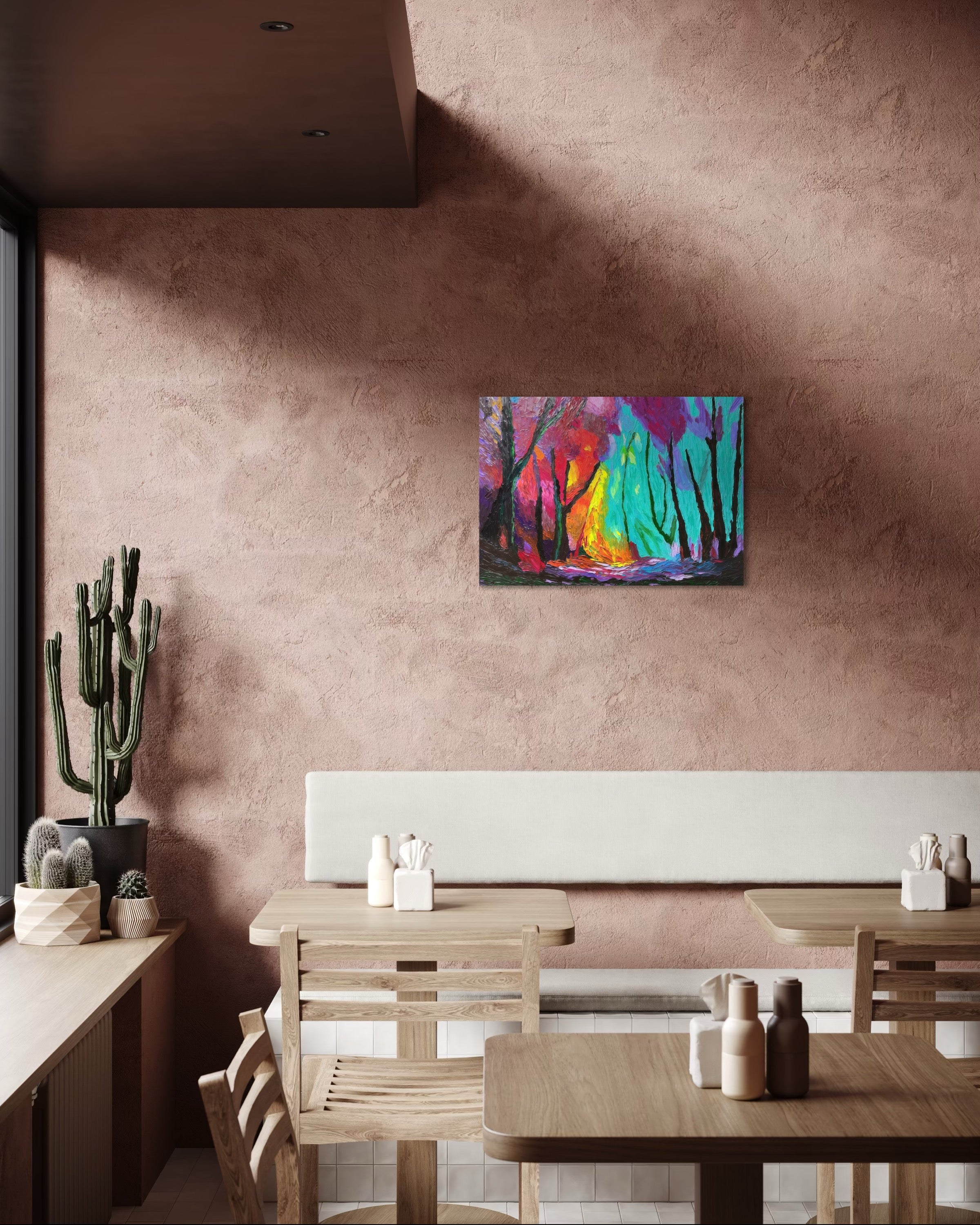 One Of A Kind Original Oil painted | Colorful Forest Landscape Art (27.5 × 19.6 in)