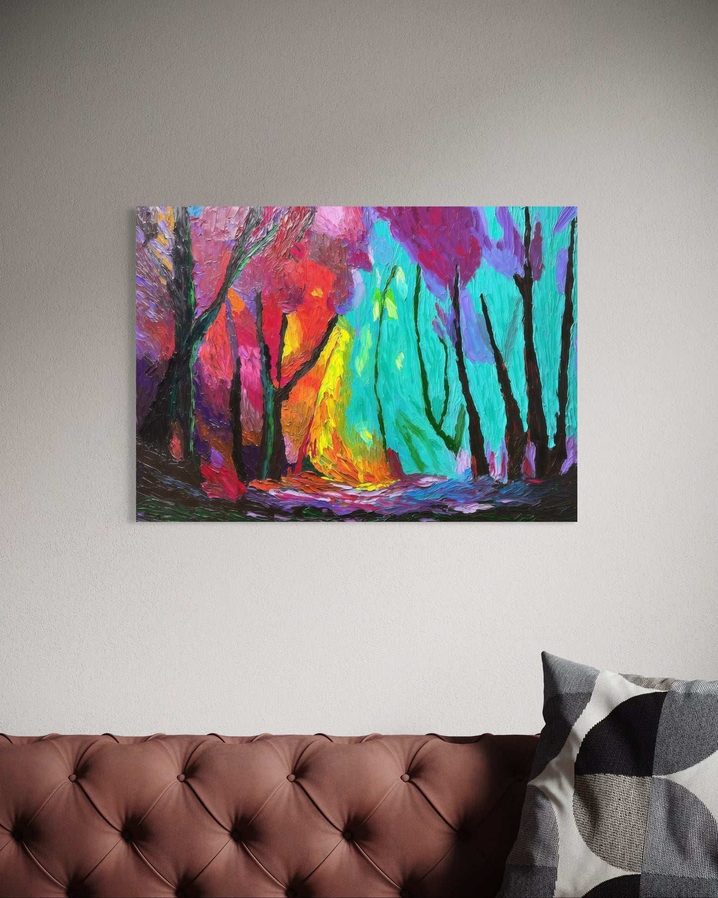 One Of A Kind Original Oil painted | Colorful Forest Landscape Art (27.5 × 19.6 in)