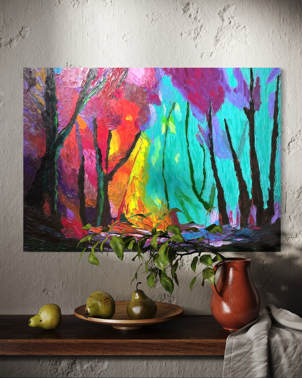 One Of A Kind Original Oil painted | Colorful Forest Landscape Art (27.5 × 19.6 in)