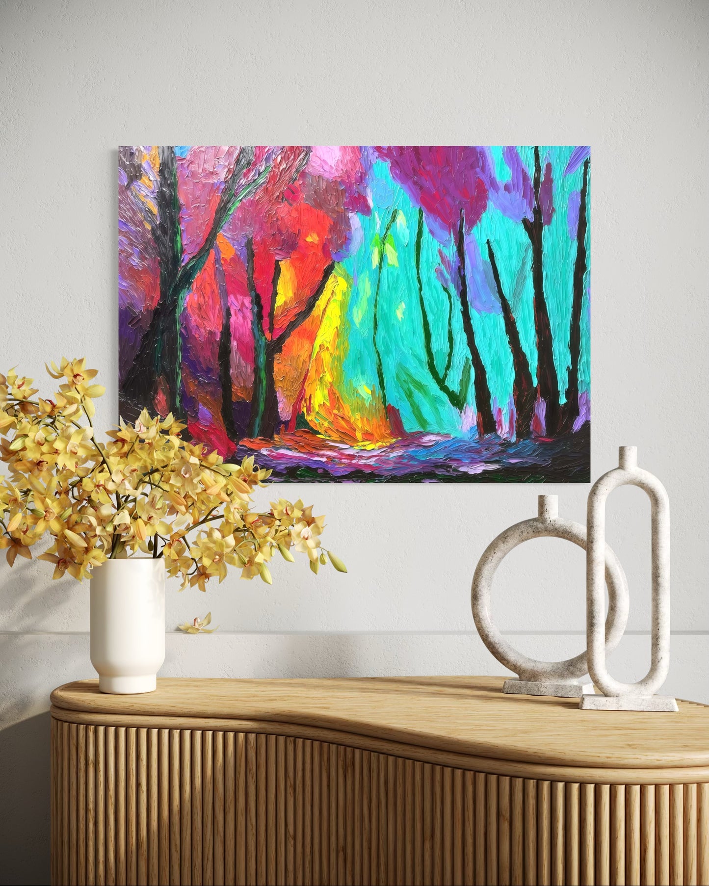 One Of A Kind Original Oil painted | Colorful Forest Landscape Art (27.5 × 19.6 in)