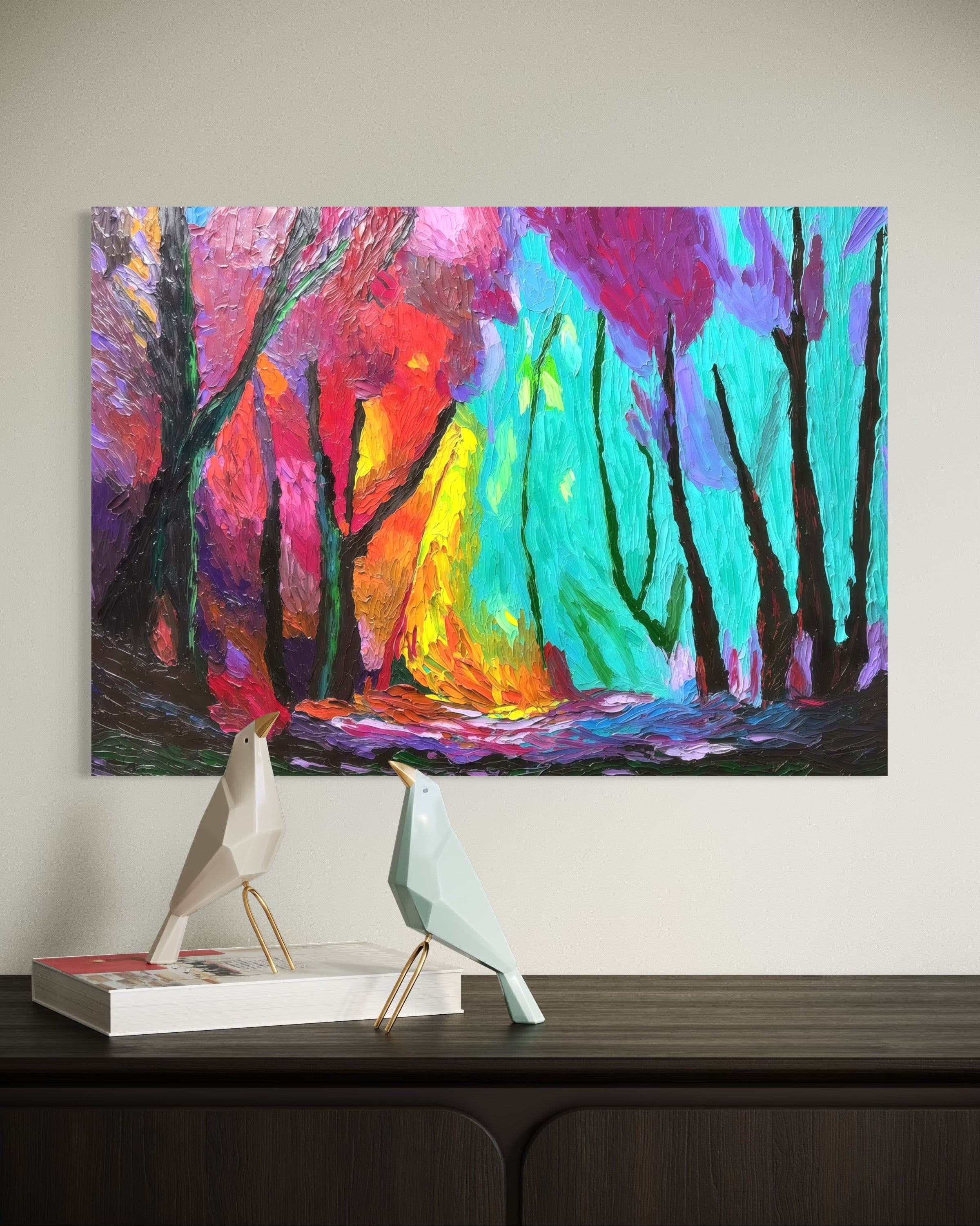 One Of A Kind Original Oil painted | Colorful Forest Landscape Art (27.5 × 19.6 in)