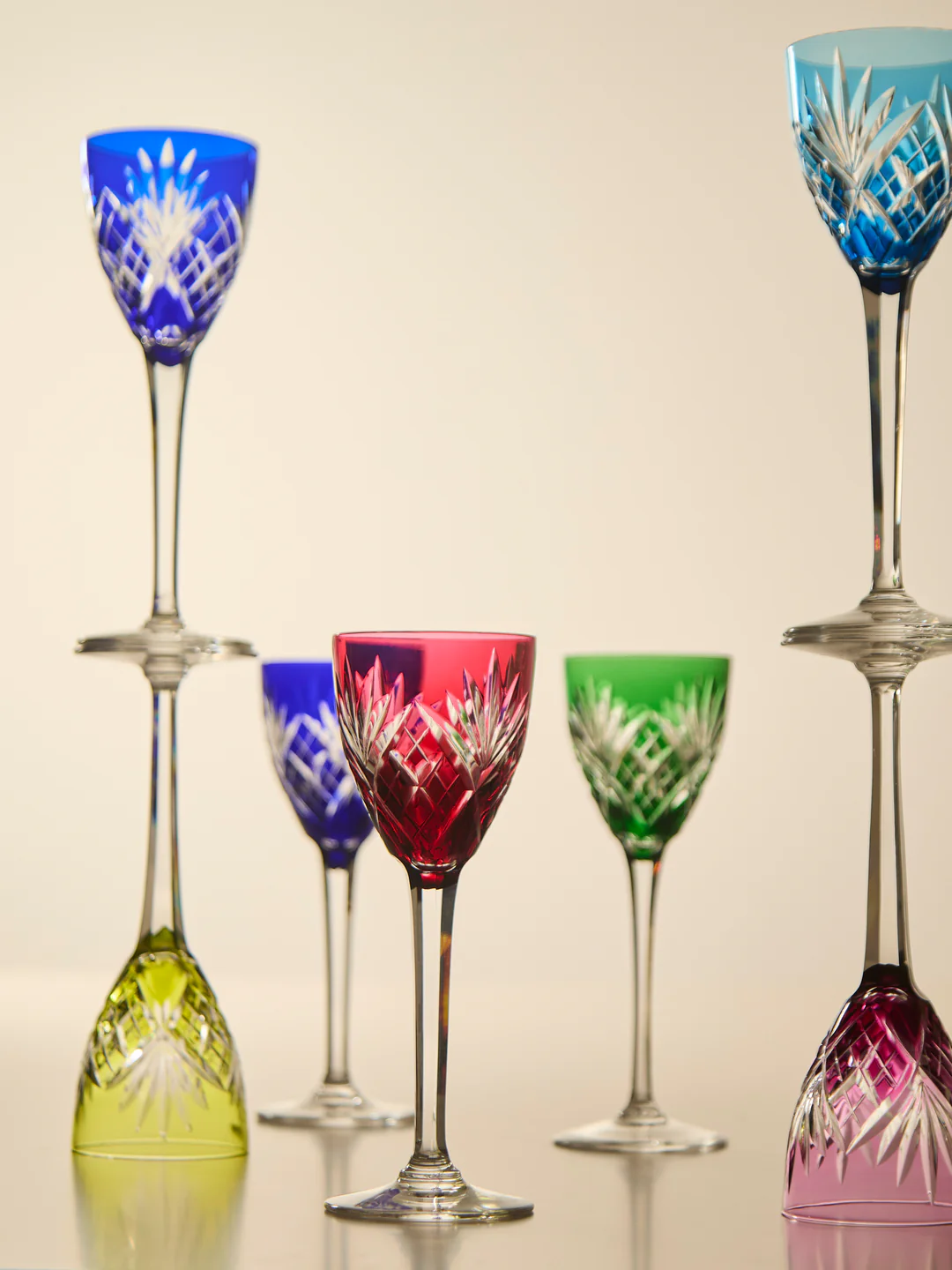 Antique and Vintage 1950s Saint Louis Chantilly Crystal Wine Glasses