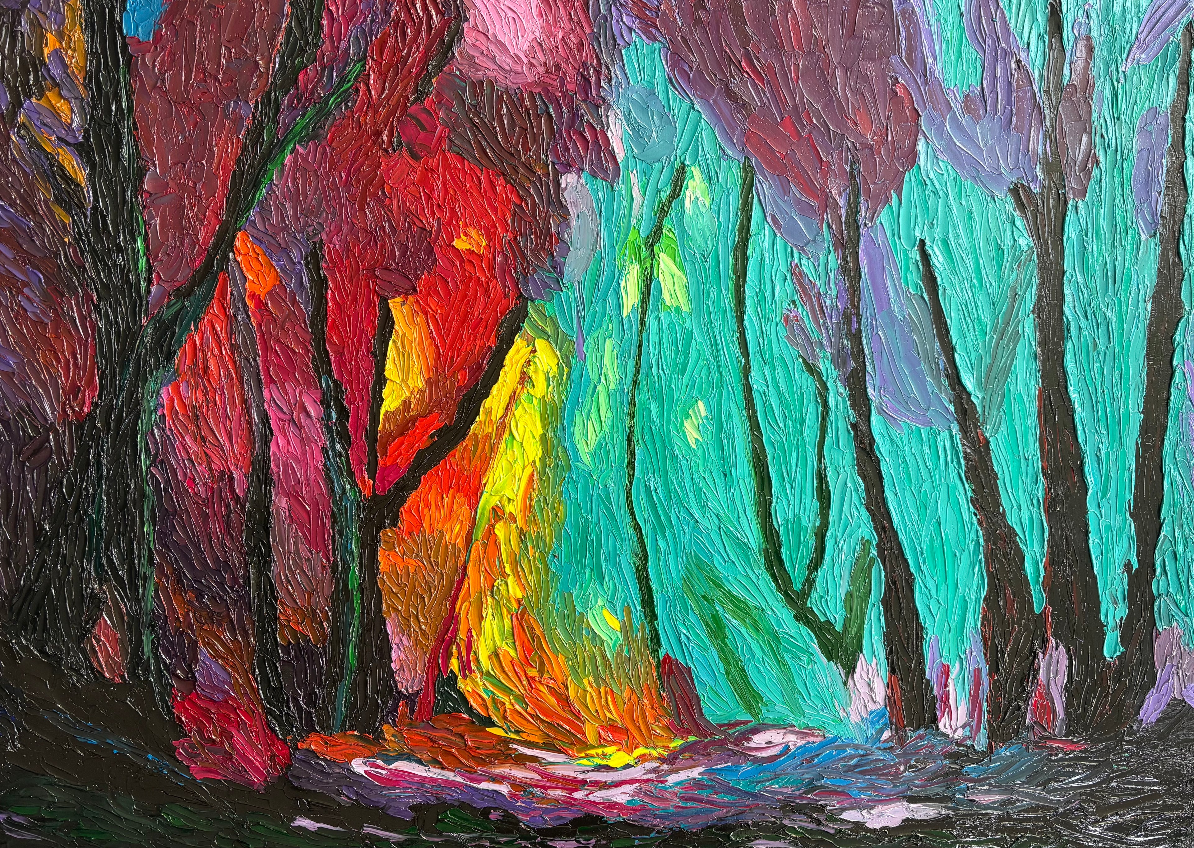 One Of A Kind Original Oil painted | Colorful Forest Landscape Art (27.5 × 19.6 in)