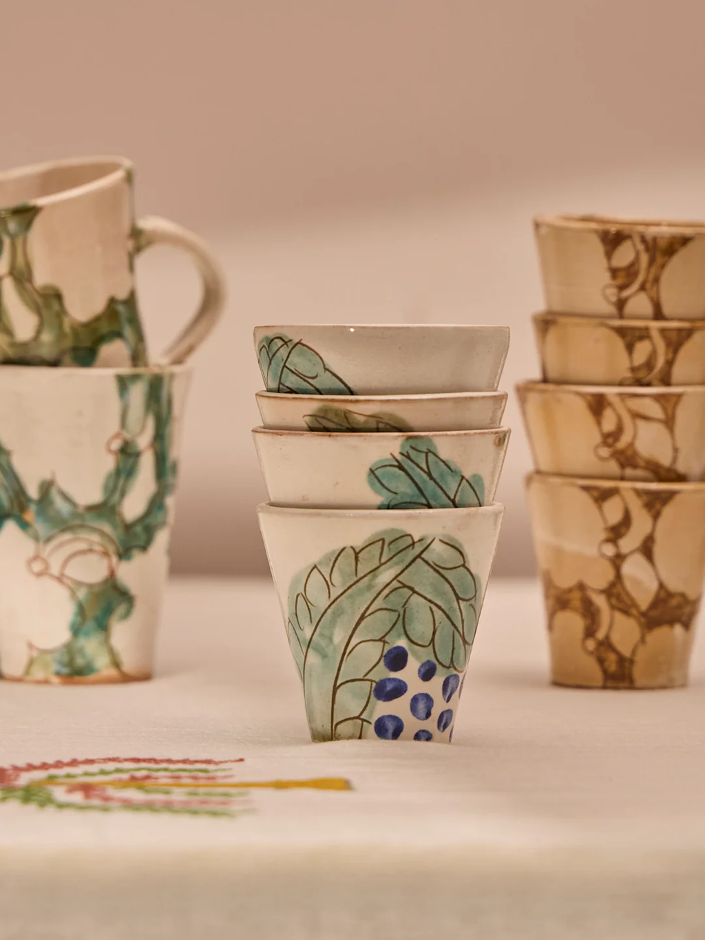 Anut Cairo Leaves Hand-Painted Ceramic Espresso Cups (Set of 4)