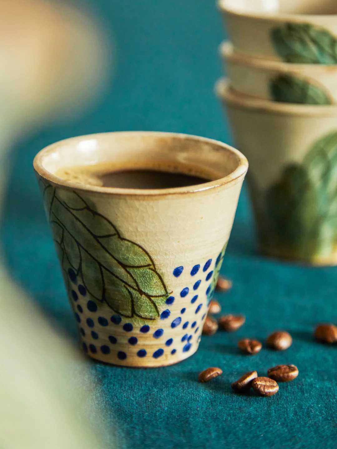 Anut Cairo Leaves Hand-Painted Ceramic Espresso Cups (Set of 4)