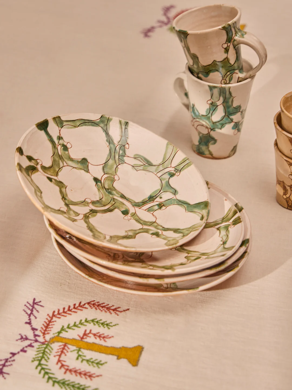 Anut Cairo Cotton Flower Hand-Painted Ceramic Salad / Dessert Plates – 8in/20cm (Set of 4)